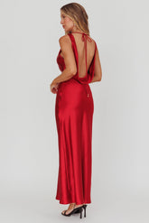 Isabella Satin Backless Maxi Dress Wine